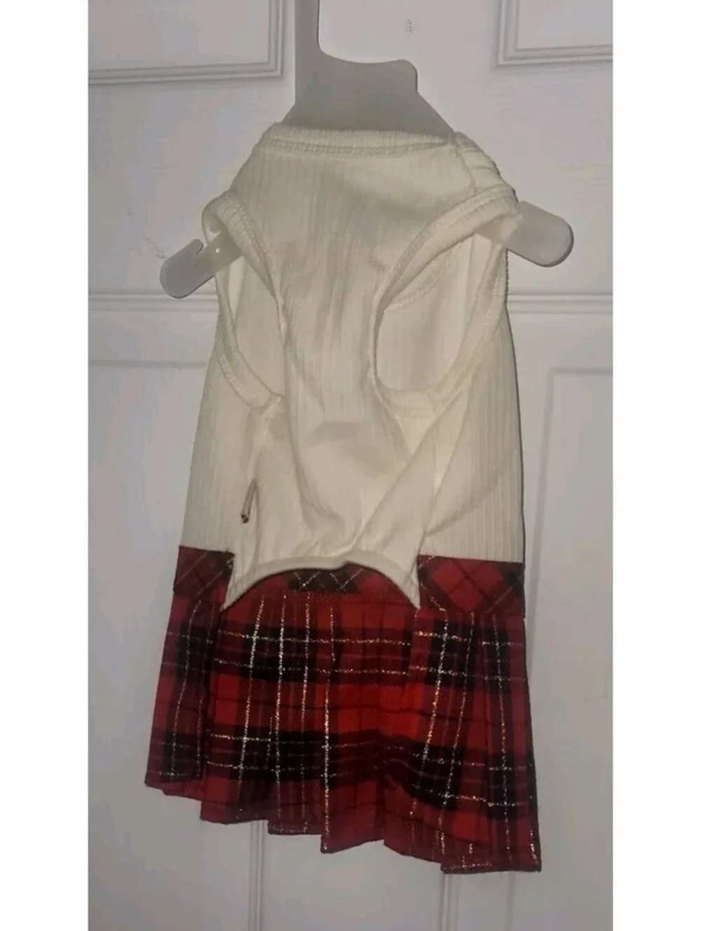 ARCHIE & WINSTON RED PLEATED PLAID SKIRT BEIGE TOP PET DOG 🐶 DRESS SIZE XL